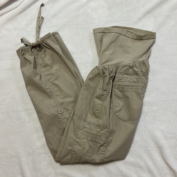 Motherhood Maternity Cargo Cotton/Spandex Khaki Over Bump Maternity Tab Pants L - Picture 2 of 8